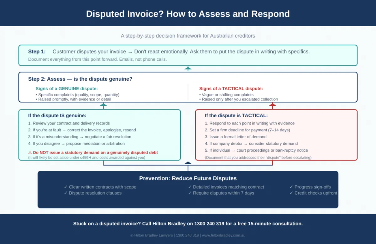 Flowchart showing how to assess and respond to a disputed invoice